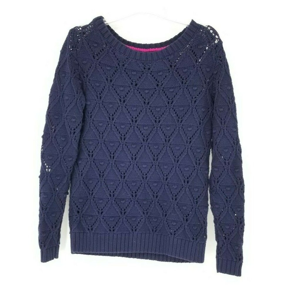 Tommy Hilfiger Women's Cotton Cable Knit  V-Neck Magenta Sweater S P EUC B36xL25